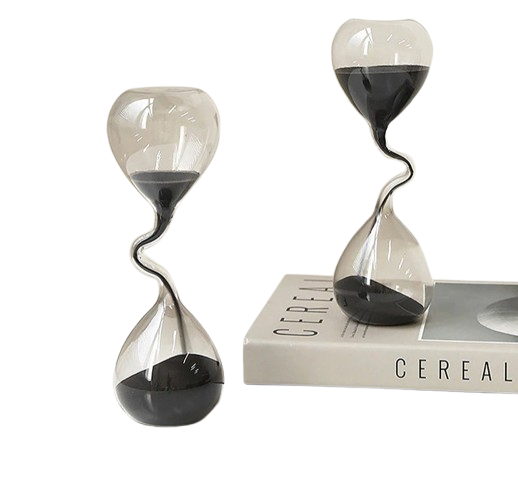 Ampulheta Curva de Vidro com Areia Preta