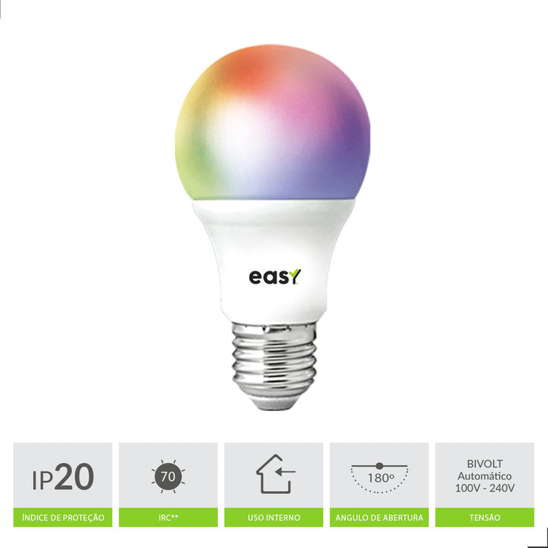 Kit 5 Lampadas Led Smart RGB Colorida Bivolt E27 - Easy